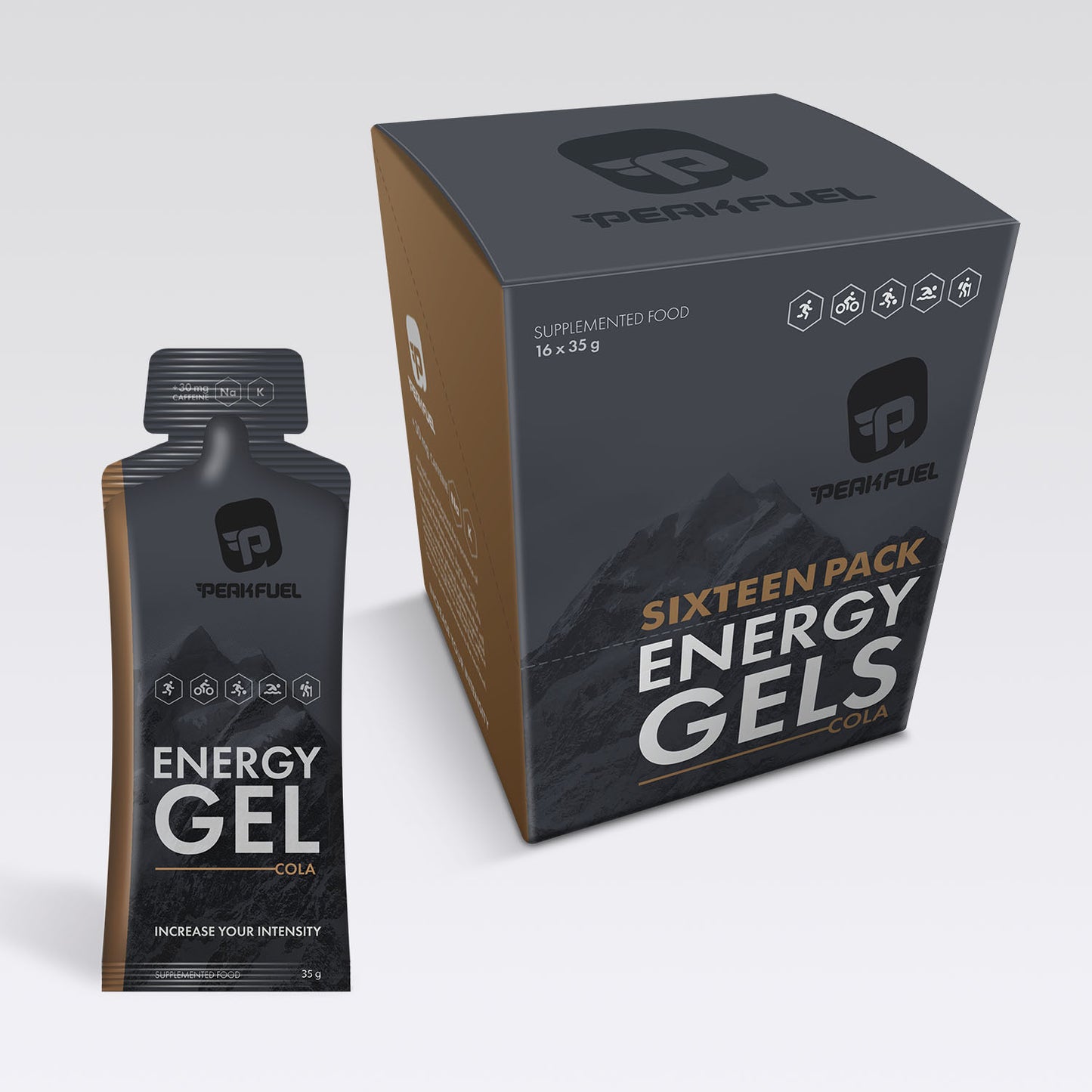 PEAKFUEL Cola 35g Energy Gels + 30mg caffeine - Box of 16