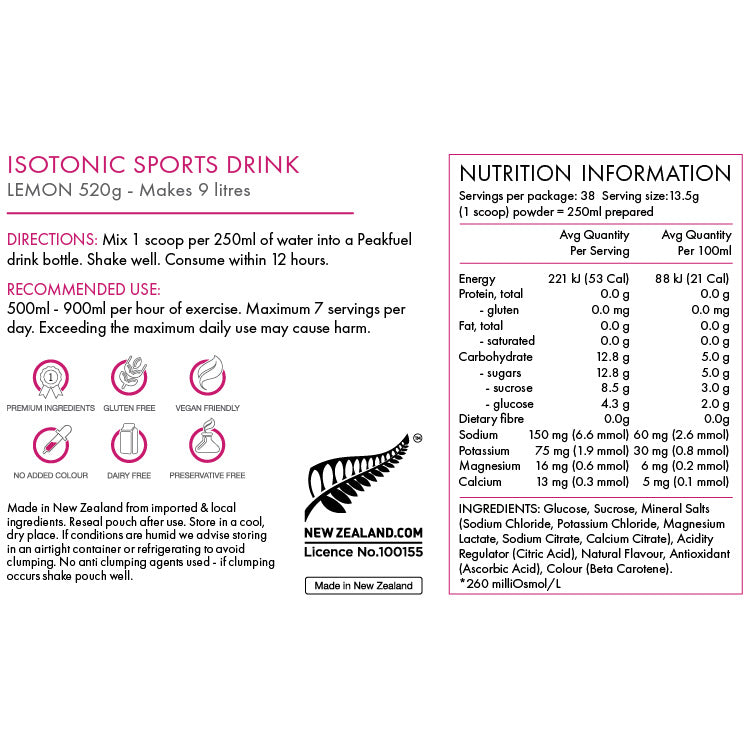 PEAKFUEL Isotonic Sports Drink Powder 520G - LEMON
