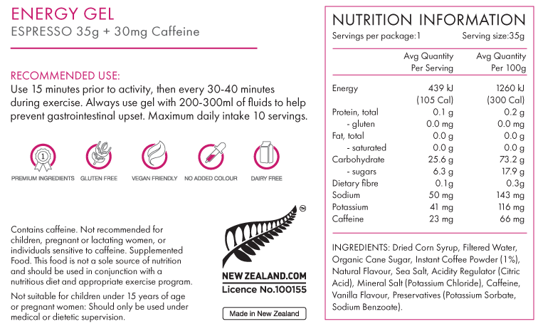 PEAKFUEL Espresso Energy Gels + 30mg caffeine 35g